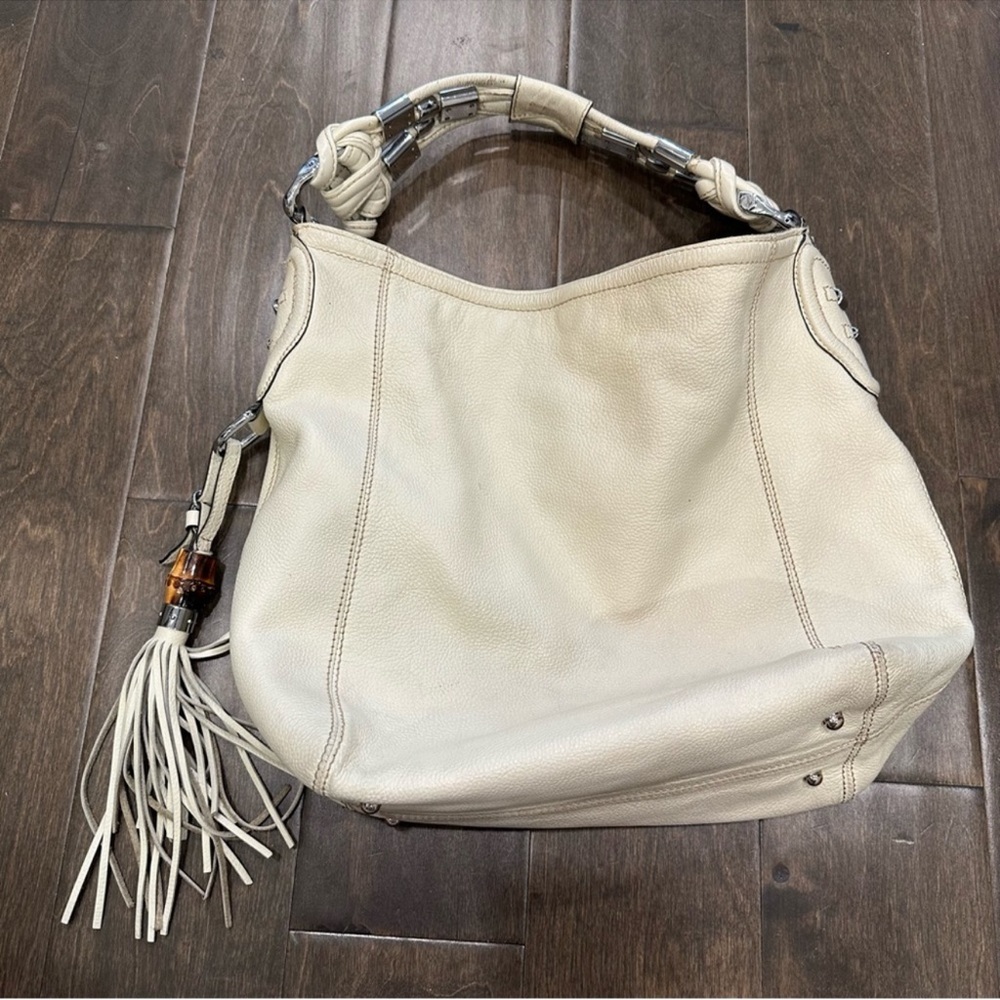 RARE Vintage Gucci Babouska Hobo Cream Leather Tote